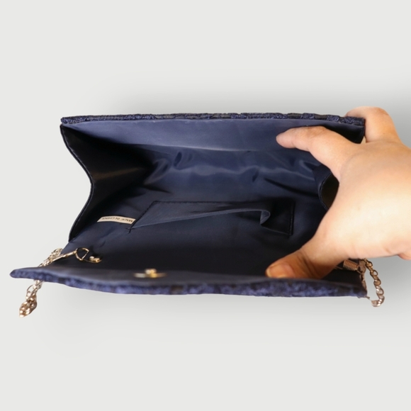 WOMENS ELEGANT FLORAL LACE CLUTCH HAND BAG WITH CHAIN STRAP - Picture 9 of 16